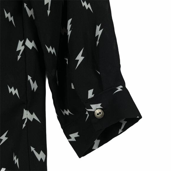 Bongo Black & White Lightning Bolt Print Sheer 3/4 Roll-Tab Sleeves Top - XS - Picture 6 of 12